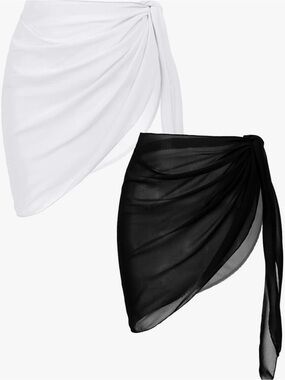 Amazon Women Swim Sarongs - Black and White Tie Wrap Pareos